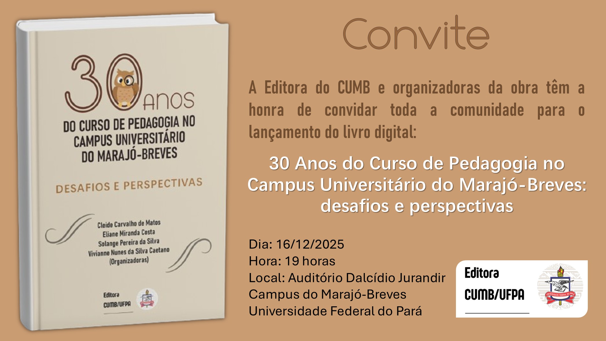 Lançamento do ebook 30 anos de Curso de Pedagogia no CUMB